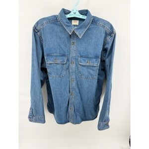 OLD NAVY Workwear Denim Shirt Mens Size L Long Sleeve Button Up Blue Cotton
